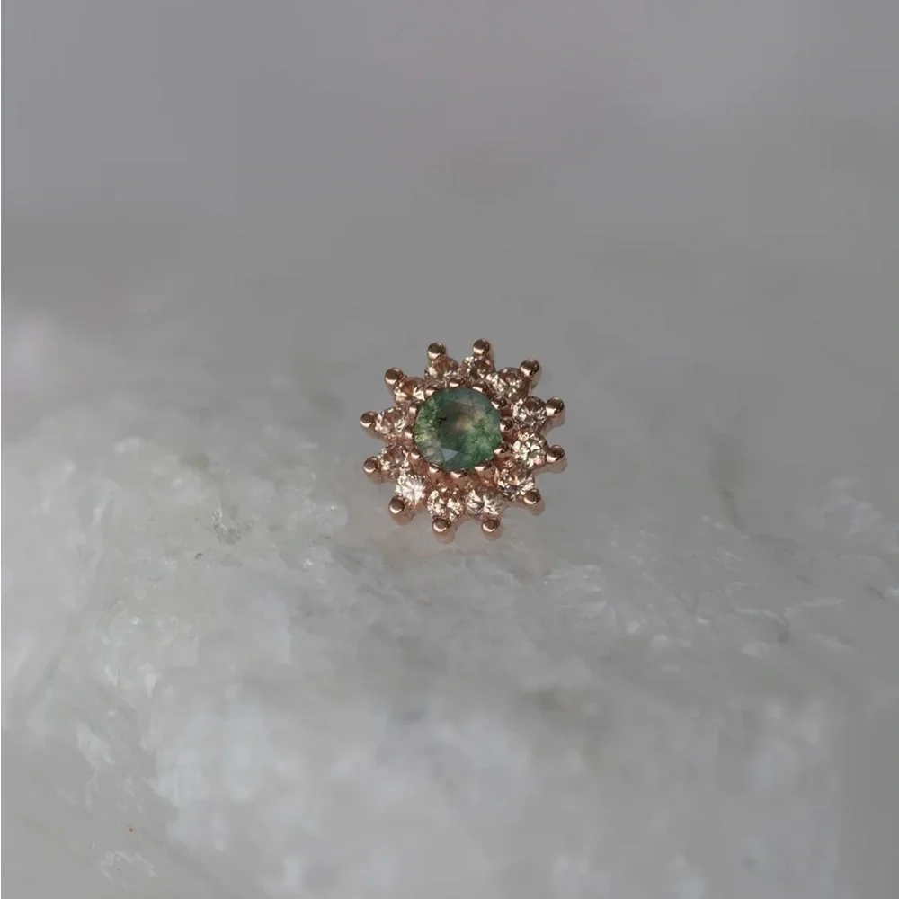 2 BVLA The Rose with Moss Agate and Champagne Sapphire Threadless Ends - Picture 3 of 4